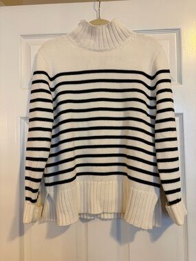 J. Crew White & navy Striped Turtleneck Sweater